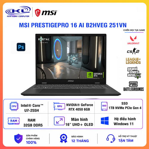 Laptop MSI PrestigePro 16 AI B2HVEG-251VN Laptop MSI PrestigePro 16 AI B2HVEG-251VN