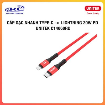  Cáp sạc nhanh Type-C -> Lightning 20W PD UNITEK C14060RD