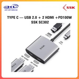 TYPE C --- USB 2.0 + 2 HDMI +PD100W SSK SC302