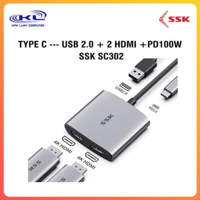 TYPE C --- USB 2.0 + 2 HDMI +PD100W SSK SC302